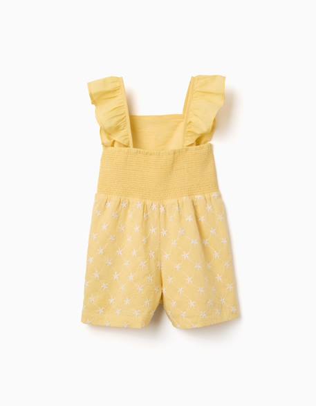 Combinaison courte en coton avec broderie et volants b&s Jaune clair 3 - vertbaudet enfant 