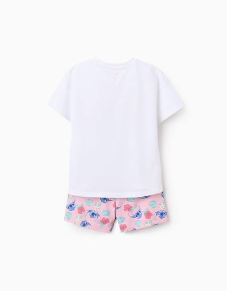 Ensemble t-shirt et short en coton avec imprimé stitch Rose clair 2 - vertbaudet enfant 
