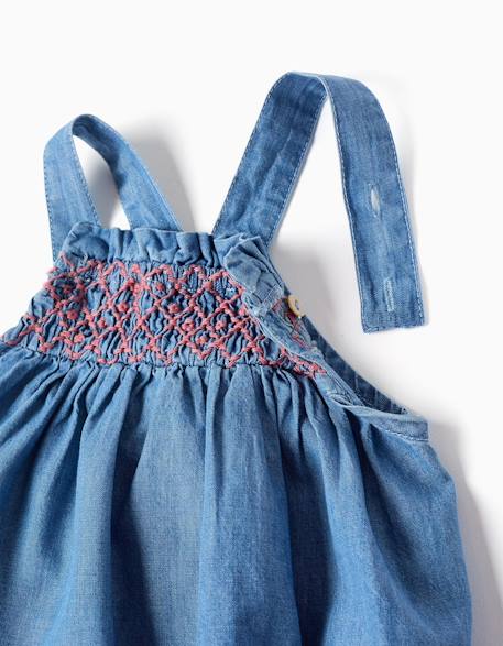 Barboteuse en jean avec broderie et volants Bleu 3 - vertbaudet enfant 