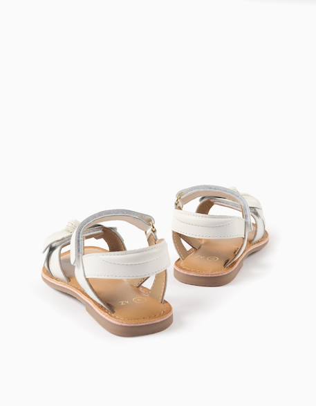 Sandales en cuir avec nœud décoratif Blanc+Rose clair 3 - vertbaudet enfant 