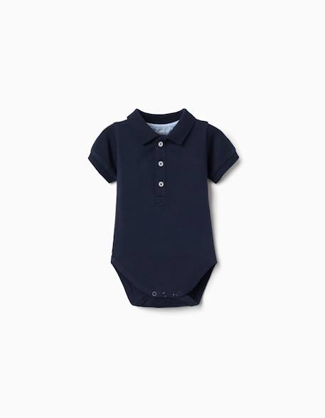 Body polo en coton à manches courtes Blanc+Bleu foncé 5 - vertbaudet enfant 