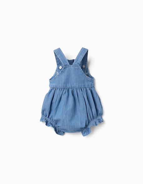 Barboteuse en jean avec broderie et volants Bleu 2 - vertbaudet enfant 