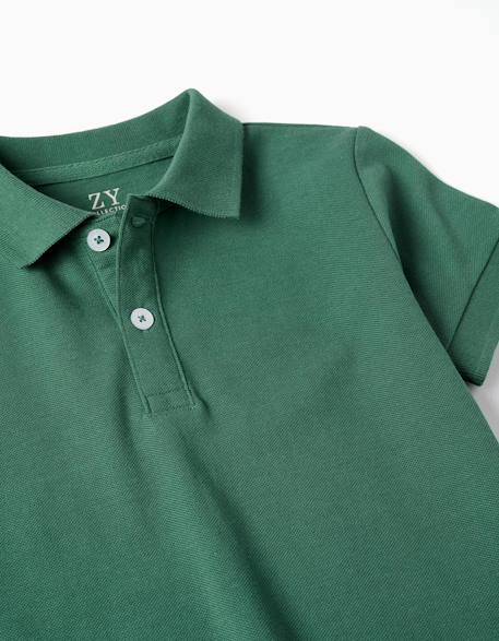 Polo en coton piqué à manches courtes Blanc+Bleu clair+Bleu foncé+Jaune clair+Orange sombre+Vert foncé 23 - vertbaudet enfant 