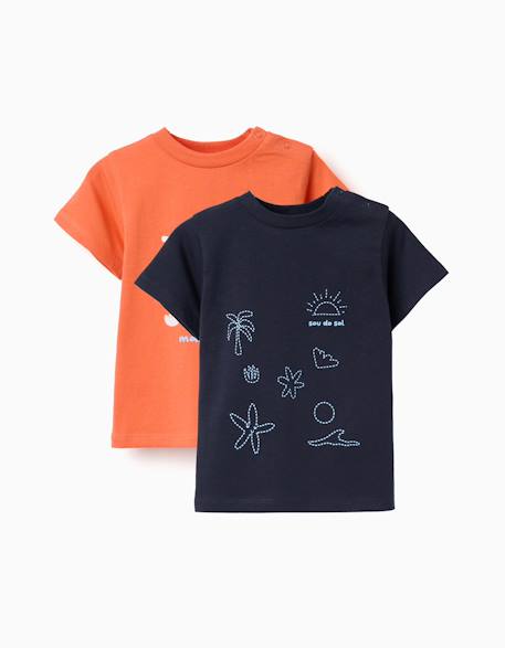 Bébé-Lot de 2 t-shirts en coton avec imprimés d'été