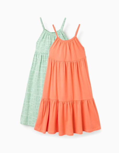 Lot de 2 robes sans manches unies et imprimées Bleu clair+Vert clair 5 - vertbaudet enfant 