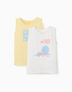 Garçon-T-shirt, polo, sous-pull-Lot de 2 débardeurs en coton avec imprimés plage