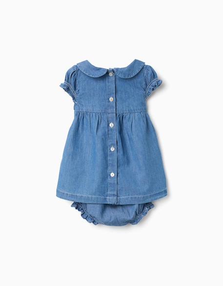 Robe en jean avec broderie et volants Bleu 2 - vertbaudet enfant 