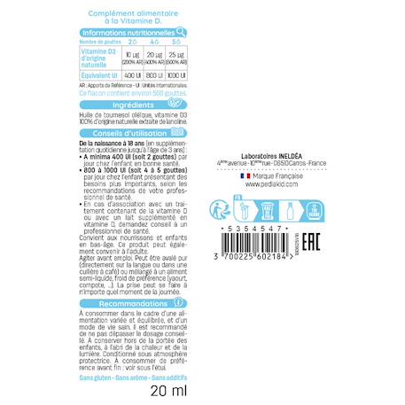 Vitamine d3 100% d'origine naturelle bébé enfant 200 ui 20ml MULTICOLORE 3 - vertbaudet enfant 