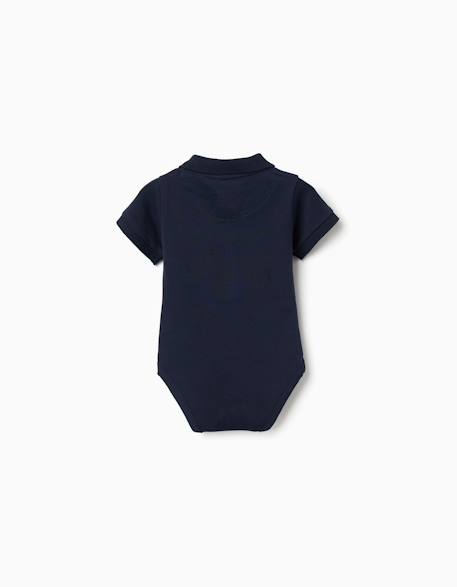 Body polo en coton à manches courtes Blanc+Bleu foncé 6 - vertbaudet enfant 