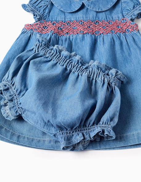Robe en jean avec broderie et volants Bleu 4 - vertbaudet enfant 