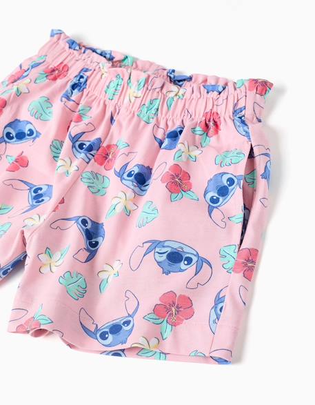Ensemble t-shirt et short en coton avec imprimé stitch Rose clair 4 - vertbaudet enfant 