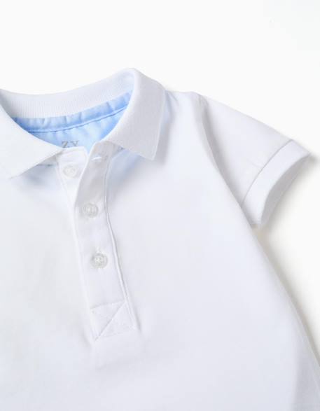 Body polo en coton à manches courtes Blanc+Bleu foncé 3 - vertbaudet enfant 