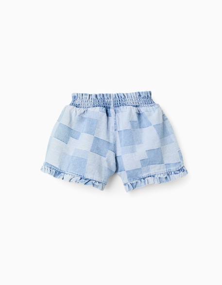 Short en jean à carreaux et ourlets à volants Bleu clair 2 - vertbaudet enfant 