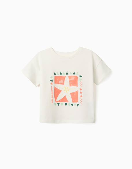 T-shirt en coton avec imprimé étoile de mer Blanc 1 - vertbaudet enfant 