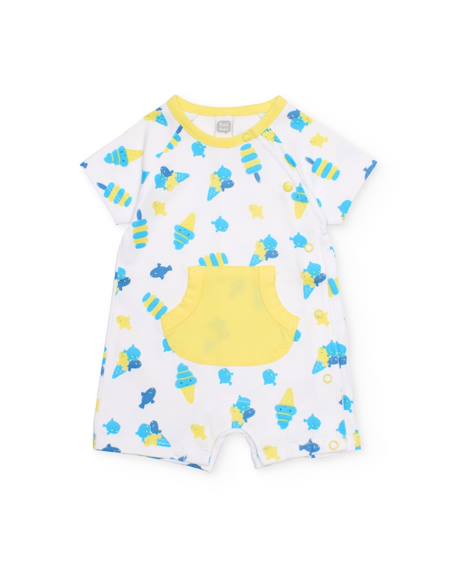 Barboteuse en tricot pour nouveau-né avec poche sur le devant Blanc 1 - vertbaudet enfant 