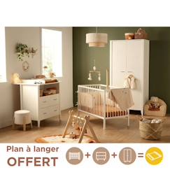 Chambre et rangement-Chambre bébé 3 pièces angèle, lit bébé 120x60 à barreaux, commode à langer, armoire 2 portes - angele