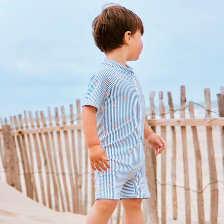 Combinaison anti-uv rayures & crabes (12-24 mois) Bleu, blanc, orange 2 - vertbaudet enfant 