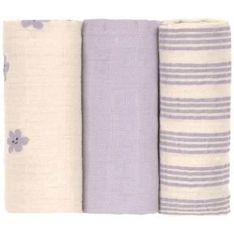 Lot de 3 langes mousseline tiny team lilas pastel (60x60 cm) Lilas, blanc 2 - vertbaudet enfant 