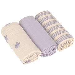 Puériculture-Lot de 3 langes mousseline tiny team lilas pastel (60x60 cm)