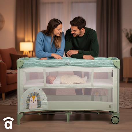 Lit de voyage double hauteur Complet Duo Hérisson vert+Hibou Beige 2 - vertbaudet enfant 