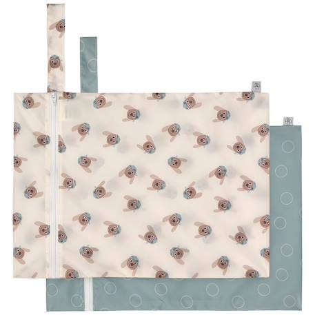 Lot de 2 sacs étanches pour vêtements mouillés tiny team chien Vert, marron 1 - vertbaudet enfant 