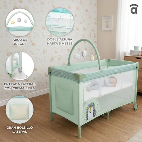 Lit de voyage double hauteur Complet Duo Hérisson vert+Hibou Beige 6 - vertbaudet enfant 