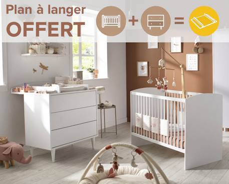 Chambre bébé 2 pièces, lit bébé 120x60 et commode à langer - milann Blanc 1 - vertbaudet enfant 