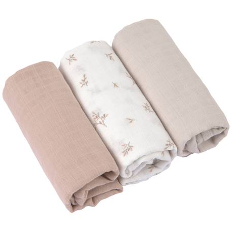 Lot de 3 langes mousseline miracle of nature (80x80 cm) Beige, blanc 1 - vertbaudet enfant 