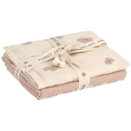 Lot de 3 langes mousseline tiny team taupe (60x60 cm) Marron, blanc 3 - vertbaudet enfant 