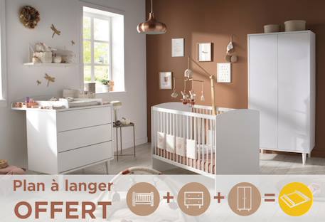 Chambre bébé 3 pièces milann, lit bébé 120x60, commode à langer et armoire 2 portes - milann Blanc 1 - vertbaudet enfant 