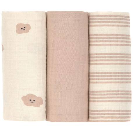 Lot de 3 langes mousseline tiny team taupe (60x60 cm) Marron, blanc 2 - vertbaudet enfant 