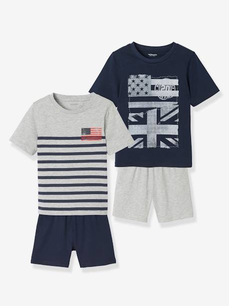 Lots de vêtements-Garçon-Pyjama, surpyjama-Lot de 2 pyjashorts garçon assortis Flags BASICS