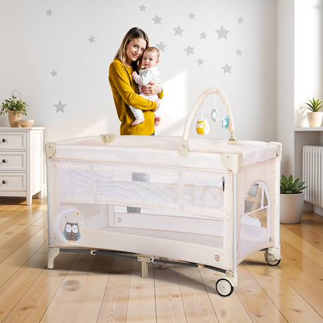 Lit de voyage double hauteur Complet Duo Hibou Beige 2 - vertbaudet enfant 