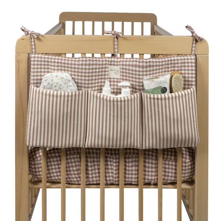Organisateur de lit praliné vichy rayures moka Marron+Vert 1 - vertbaudet enfant 