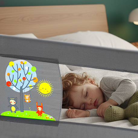 Barrière de lit 2-en-1 de 150 cm pliable Animaux gris+Bleu clair+Tippi rose 2 - vertbaudet enfant 