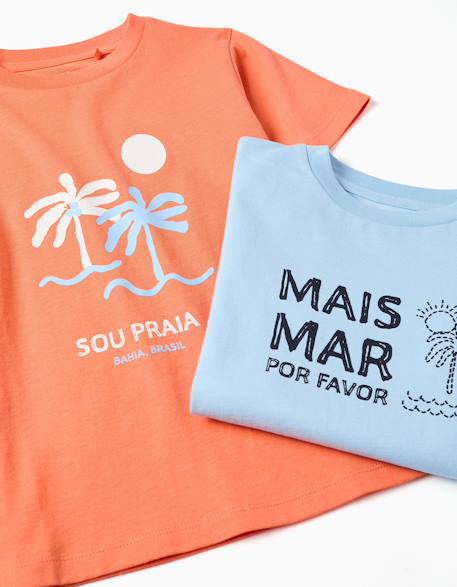 Lot de 2 t-shirts en coton avec imprimés plage Jaune clair+Orange sombre 8 - vertbaudet enfant 
