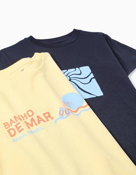 Lot de 2 t-shirts en coton avec imprimés plage Jaune clair+Orange sombre 2 - vertbaudet enfant 