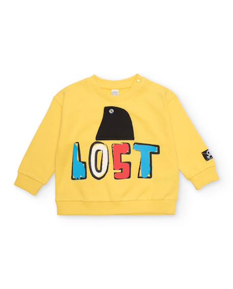Sweat-shirt en maille pour garçon avec détail en relief Jaune 1 - vertbaudet enfant 