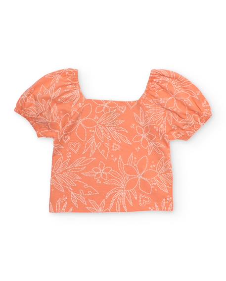 T-shirt fille en maille avec encolure carrée Orange 1 - vertbaudet enfant 