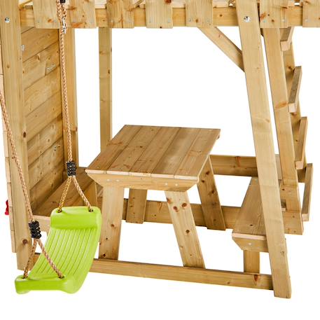 Aire de jeux : balançoire, nid, toboggan, escalade, bac à sable, table woodi Marron 6 - vertbaudet enfant 