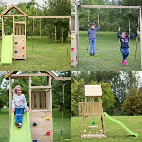 Aire de jeux : balançoire, nid, toboggan, escalade, bac à sable, table woodi Marron 5 - vertbaudet enfant 