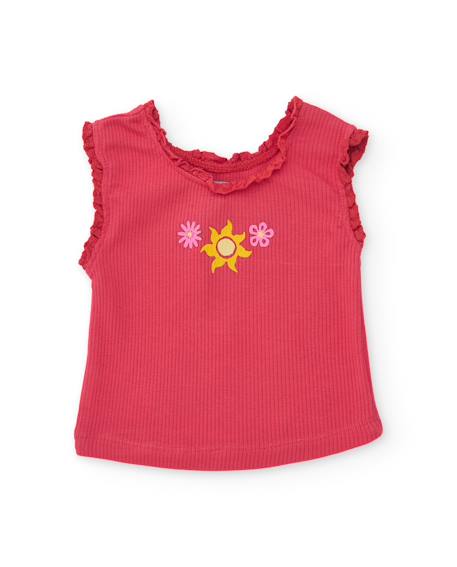 T-shirt fille en maille avec volants au col Rouge 1 - vertbaudet enfant 