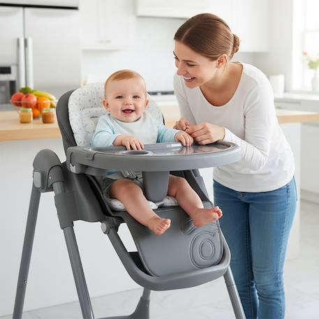 Chaise haute évolutive 6 niveaux pliable Soja Gris 2 - vertbaudet enfant 