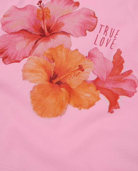 T-shirt fille en maille avec hibiscus sur le devant Rose 4 - vertbaudet enfant 