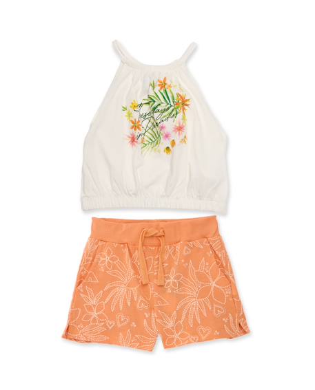 Fille-Ensemble-Ensemble fille en maille avec imprimé tropical