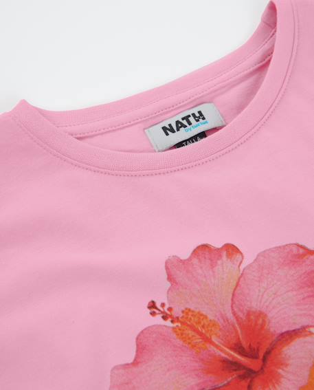 T-shirt fille en maille avec hibiscus sur le devant Rose 3 - vertbaudet enfant 
