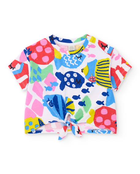 T-shirt en maille pour fille avec nœud sur le devant Multicolore 1 - vertbaudet enfant 