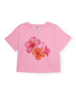 T-shirt fille en maille avec hibiscus sur le devant  - vertbaudet enfant