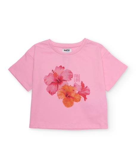 Fille-T-shirt fille en maille avec hibiscus sur le devant