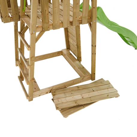 Aire de jeux bois, 2 balançoires, nid, toboggan, escalade, bac à sable woodi Marron 6 - vertbaudet enfant 